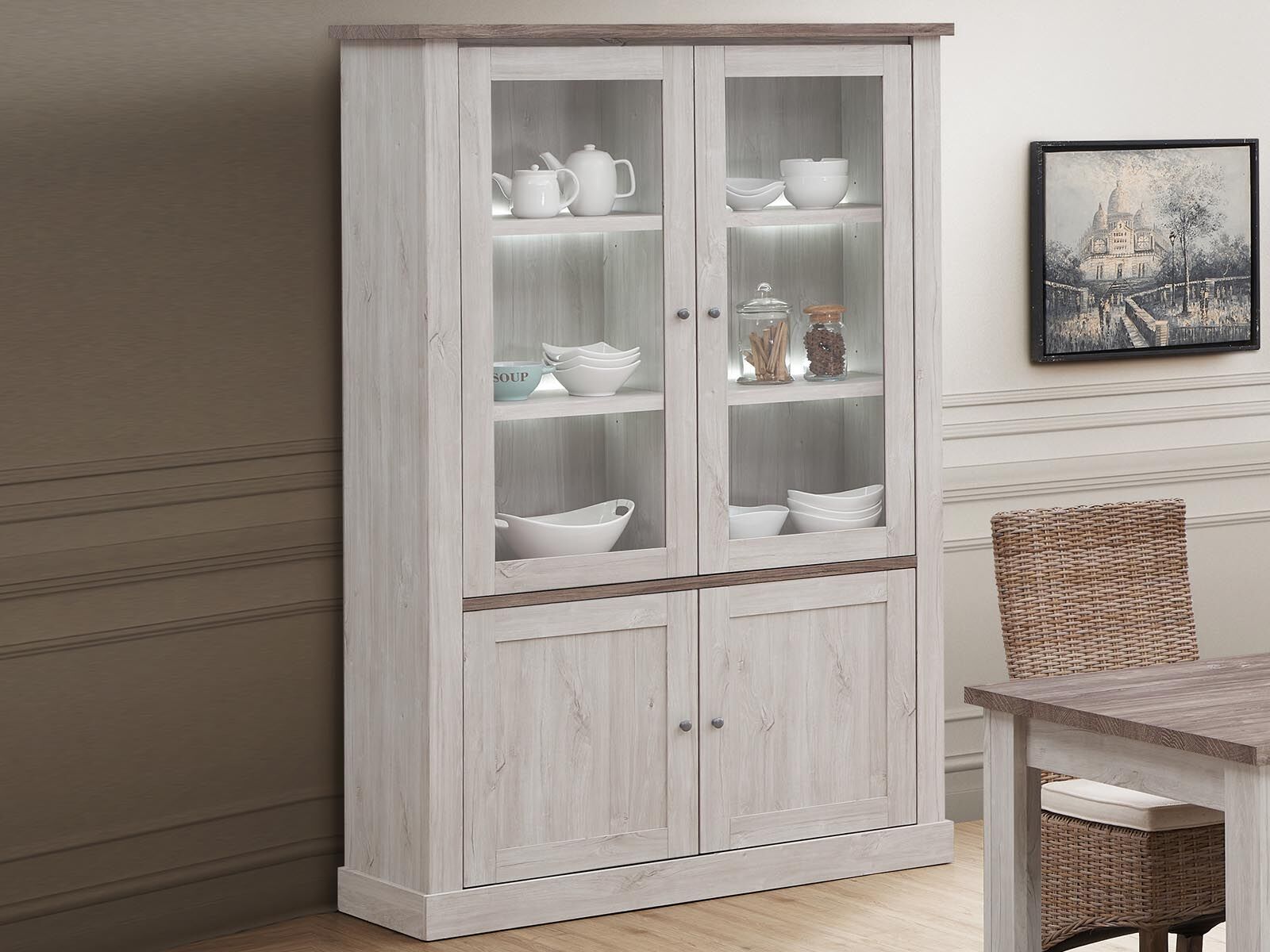 Vitrinekast NELI 4 deuren witte eik/herfst eik 