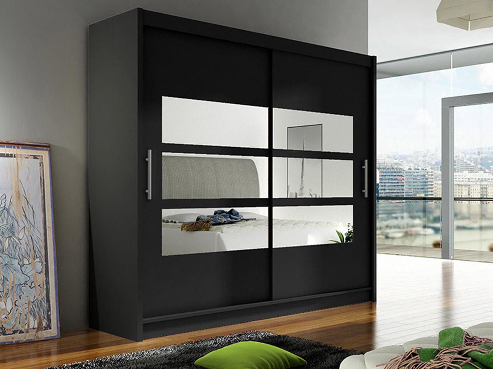 Kledingkast BEGOTA 2 schuifdeuren zwart