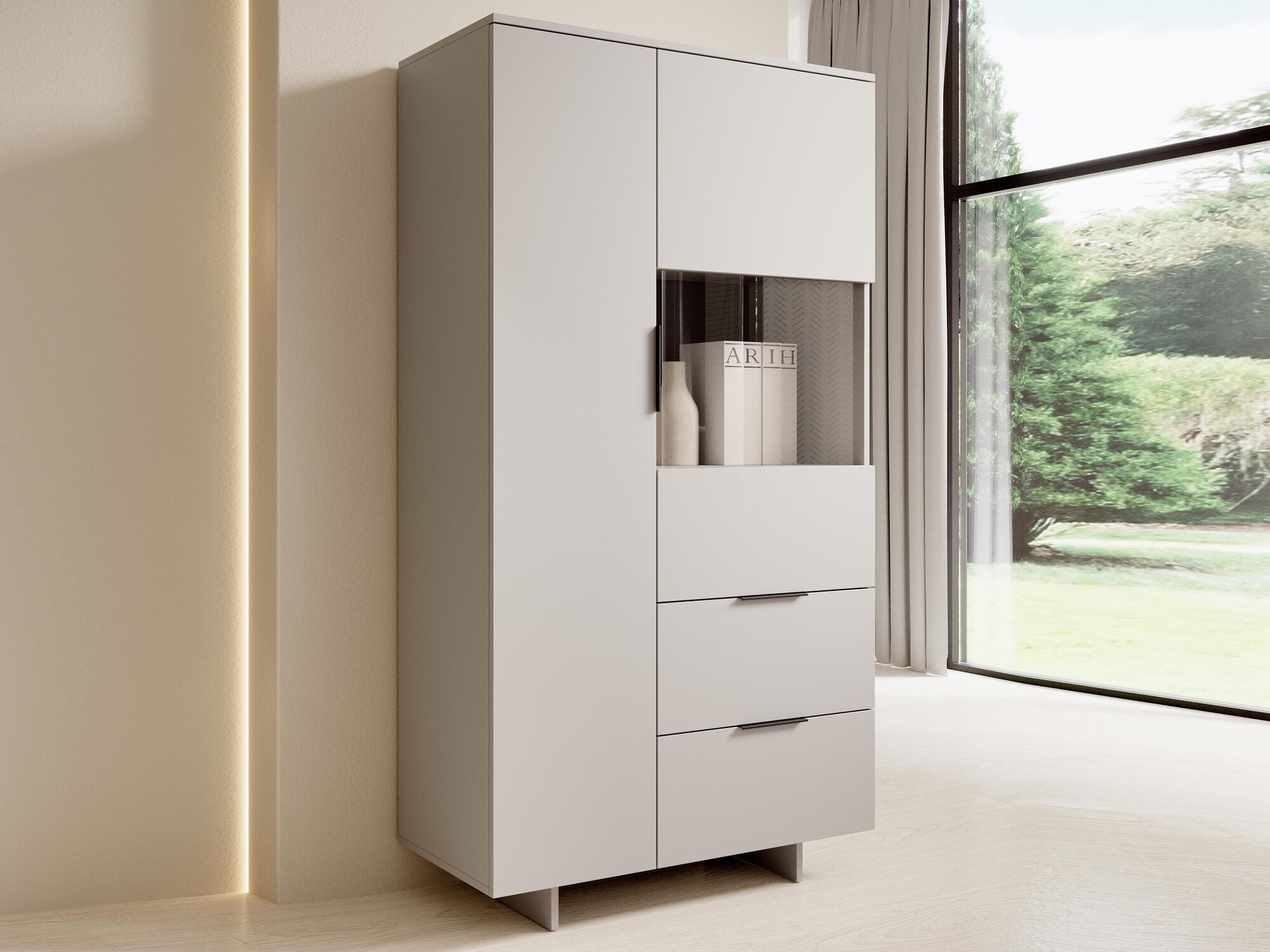 Vitrinekast CALLISTO 2 deuren 2 lades kasjmier