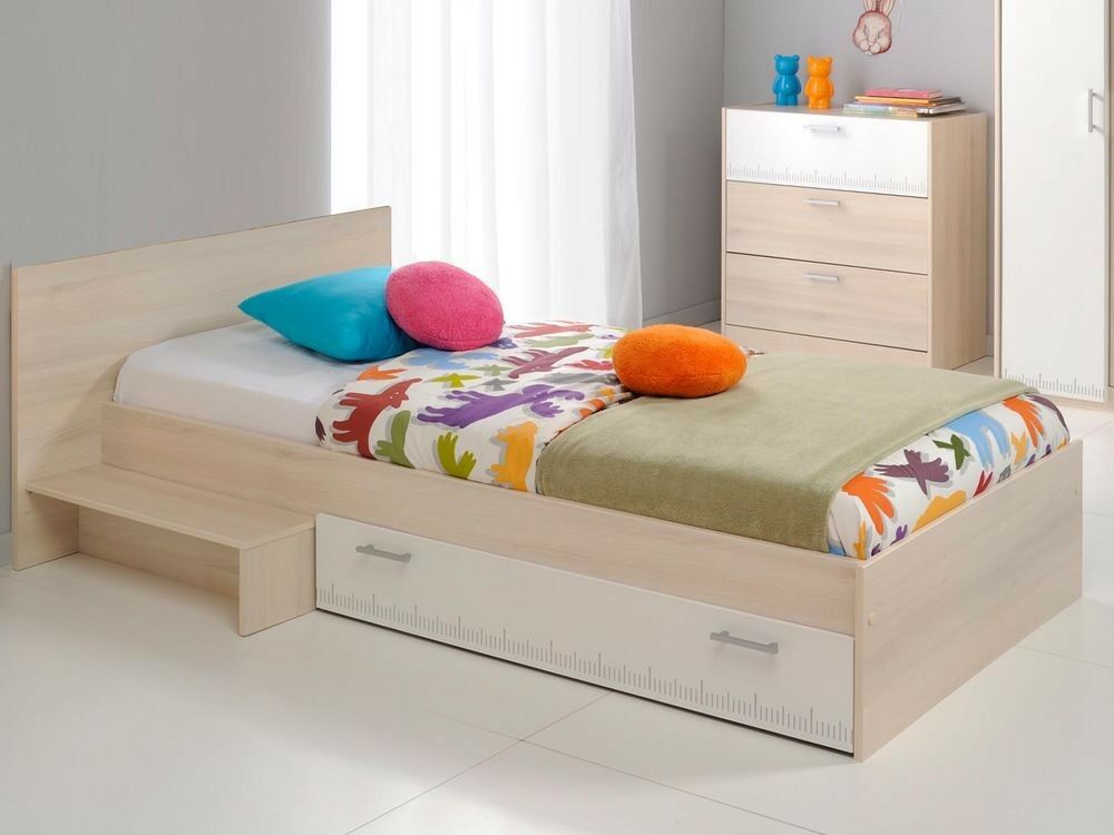 Bed deluxe CARL 90x190 cm gerookte acacia/wit