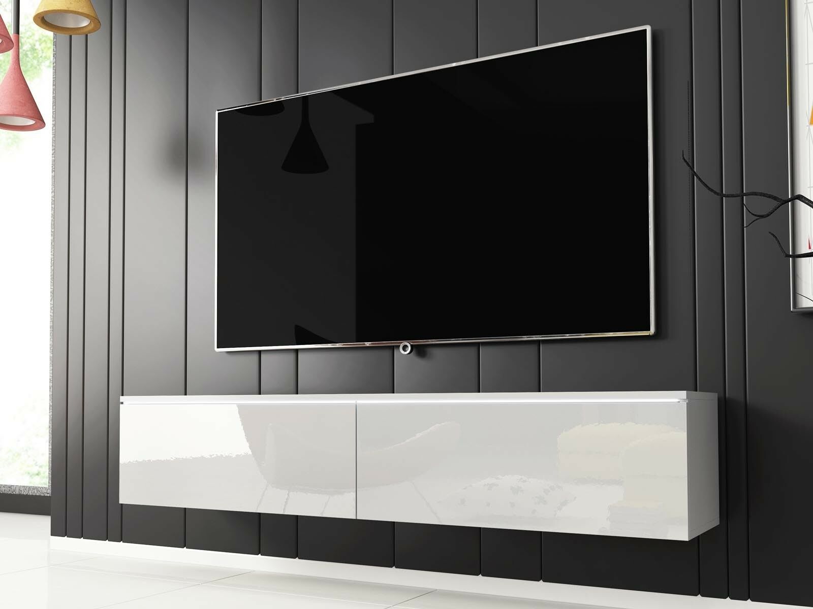TV-meubel DUBAI 2 klapdeuren 140 cm wit/hoogglans wit