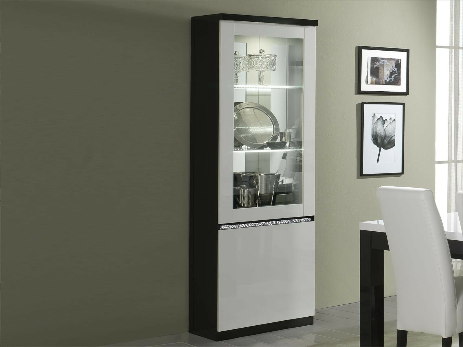 Vitrinekast REBECCA 2 deuren hoogglans zwart/hoogglans wit