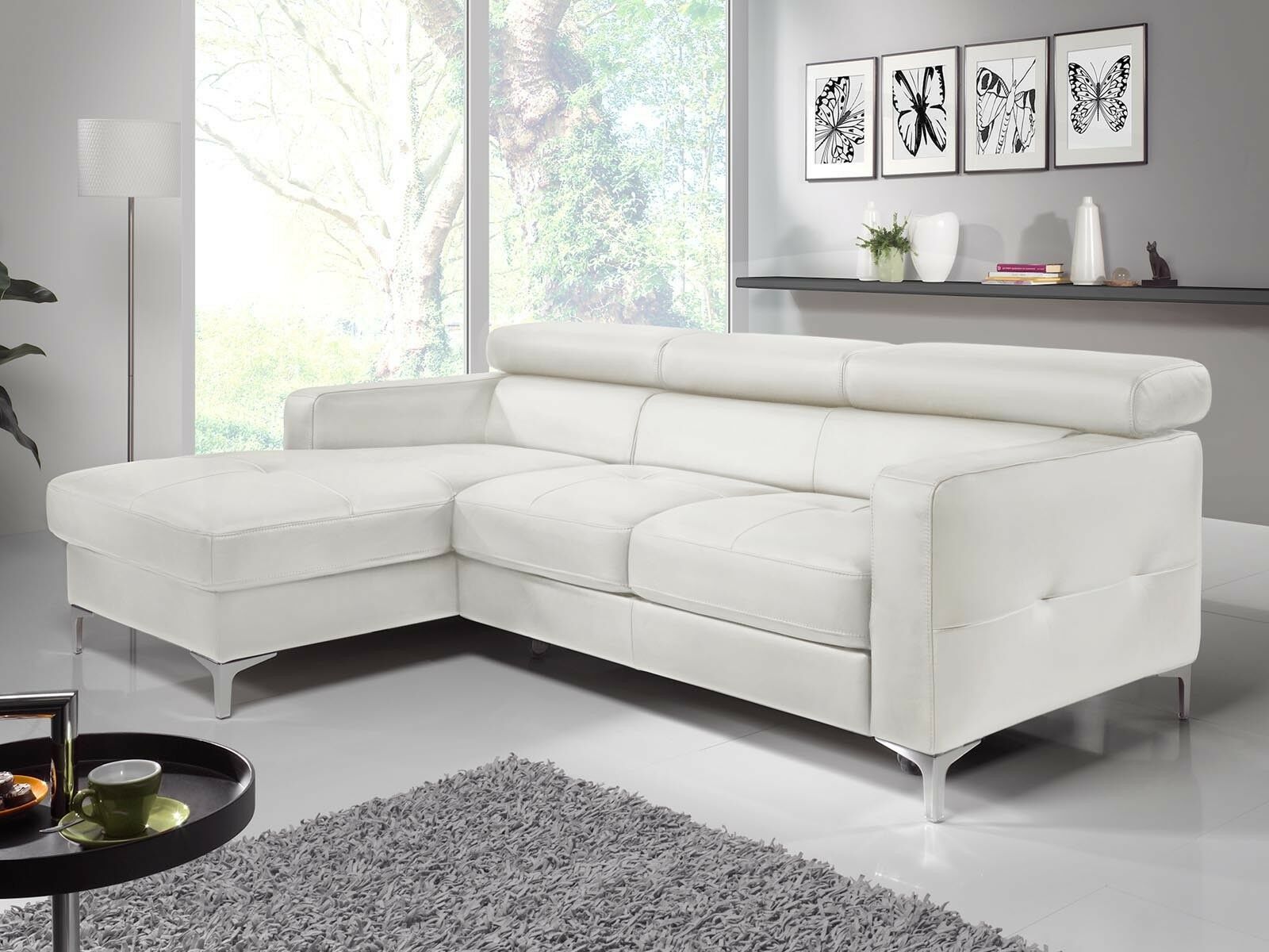 Converteerbare zitbank SAMIRA met longchair links eco-leder wit