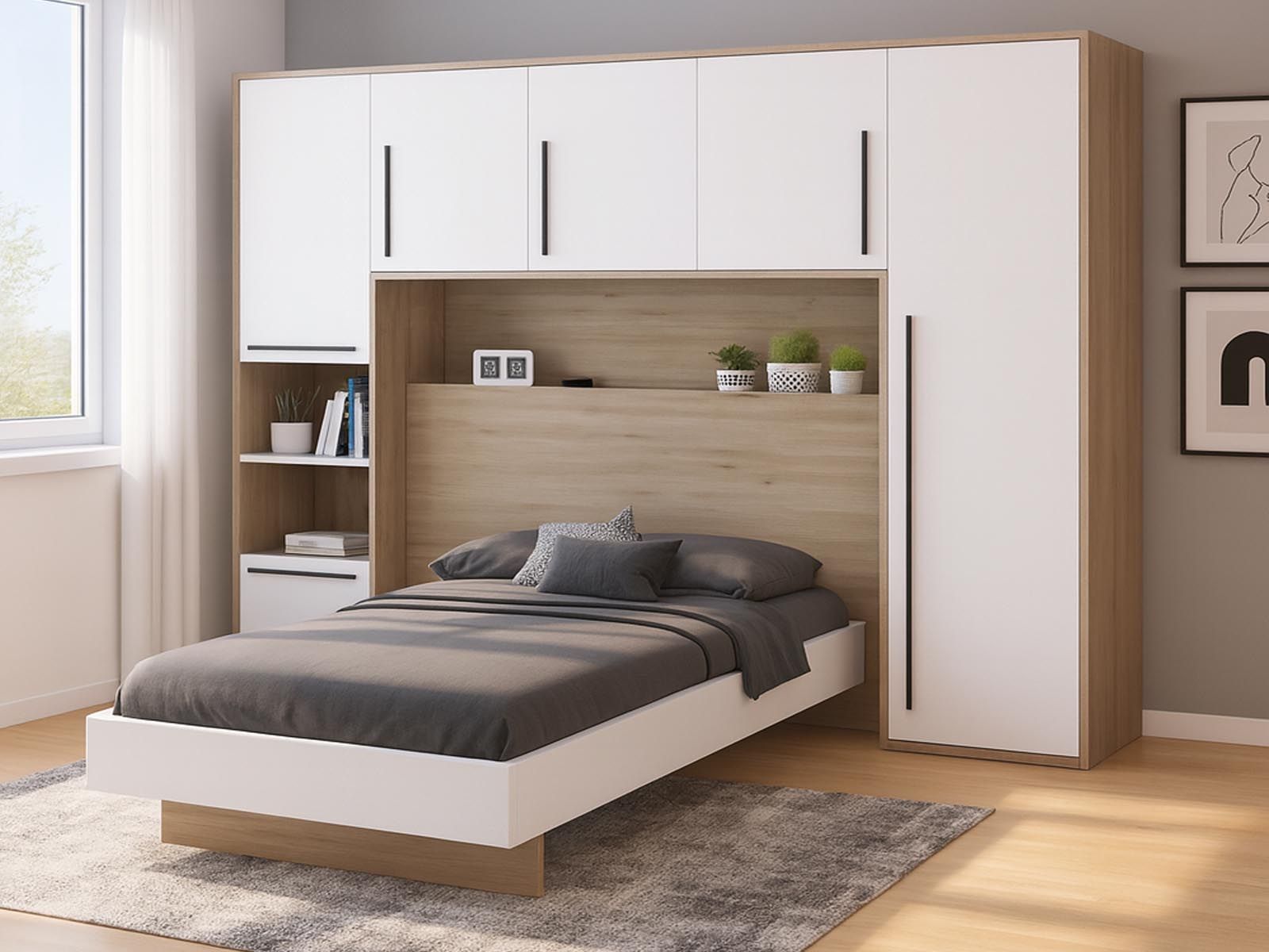 Brugkast MOKA 140x190 cm hoogglans wit/eik