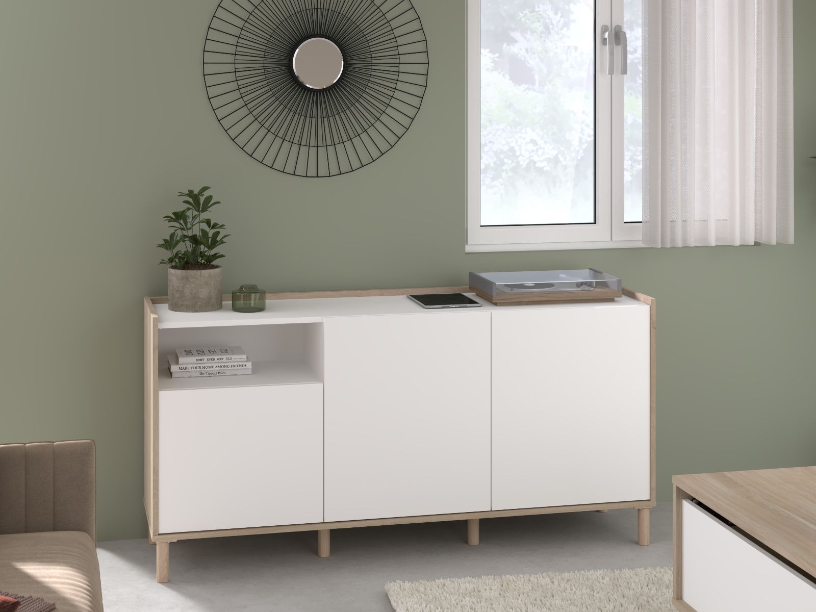 Dressoir MORPHEE 3 deuren 1 lade japanse eik/wit