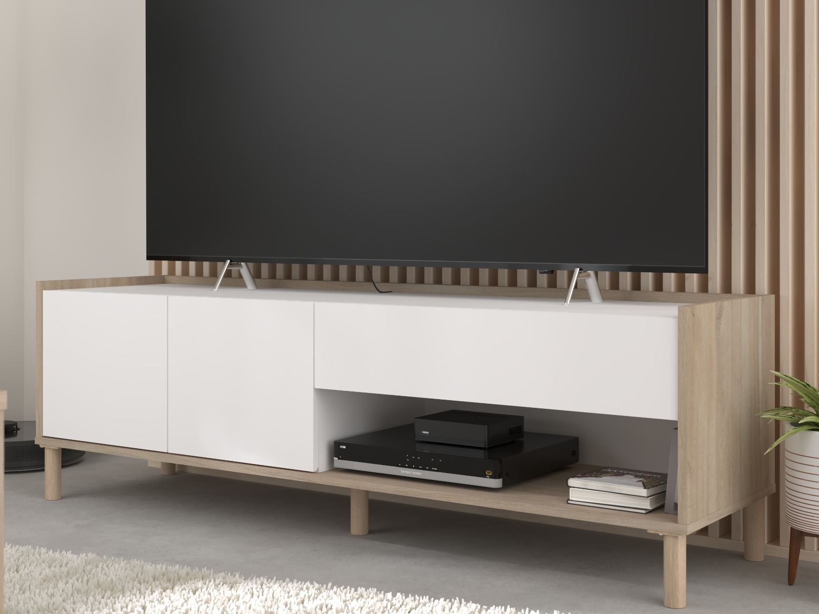 Tv-meubel MORPHEE 2 deuren 1 lade 150 cm japanse eik/wit