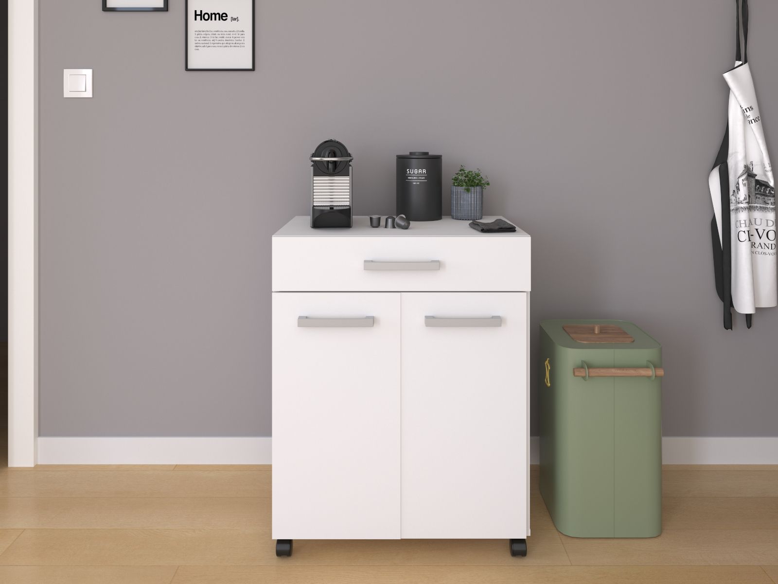 Commode DOS 2 deuren 1 lade wit