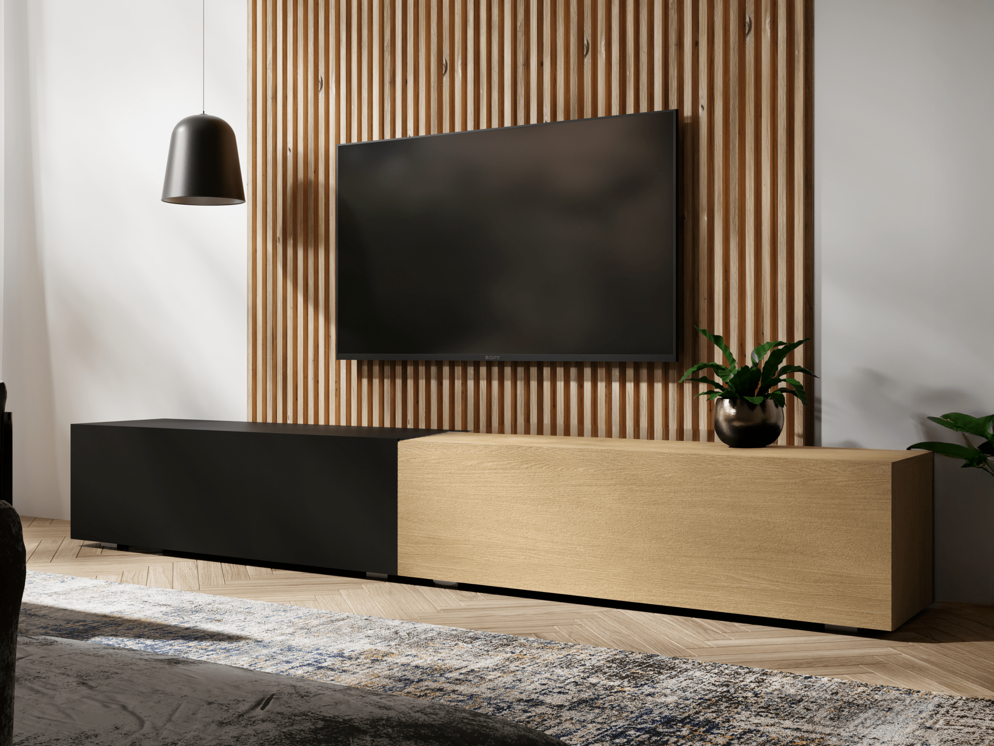Tv-meubel KINGSTON DUO 2 klapdeuren 210 cm eik/mat zwart