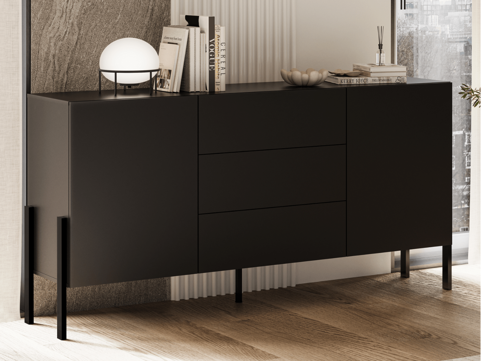Dressoir JUKAMI 2 deuren 3 lades 180 cm zwart