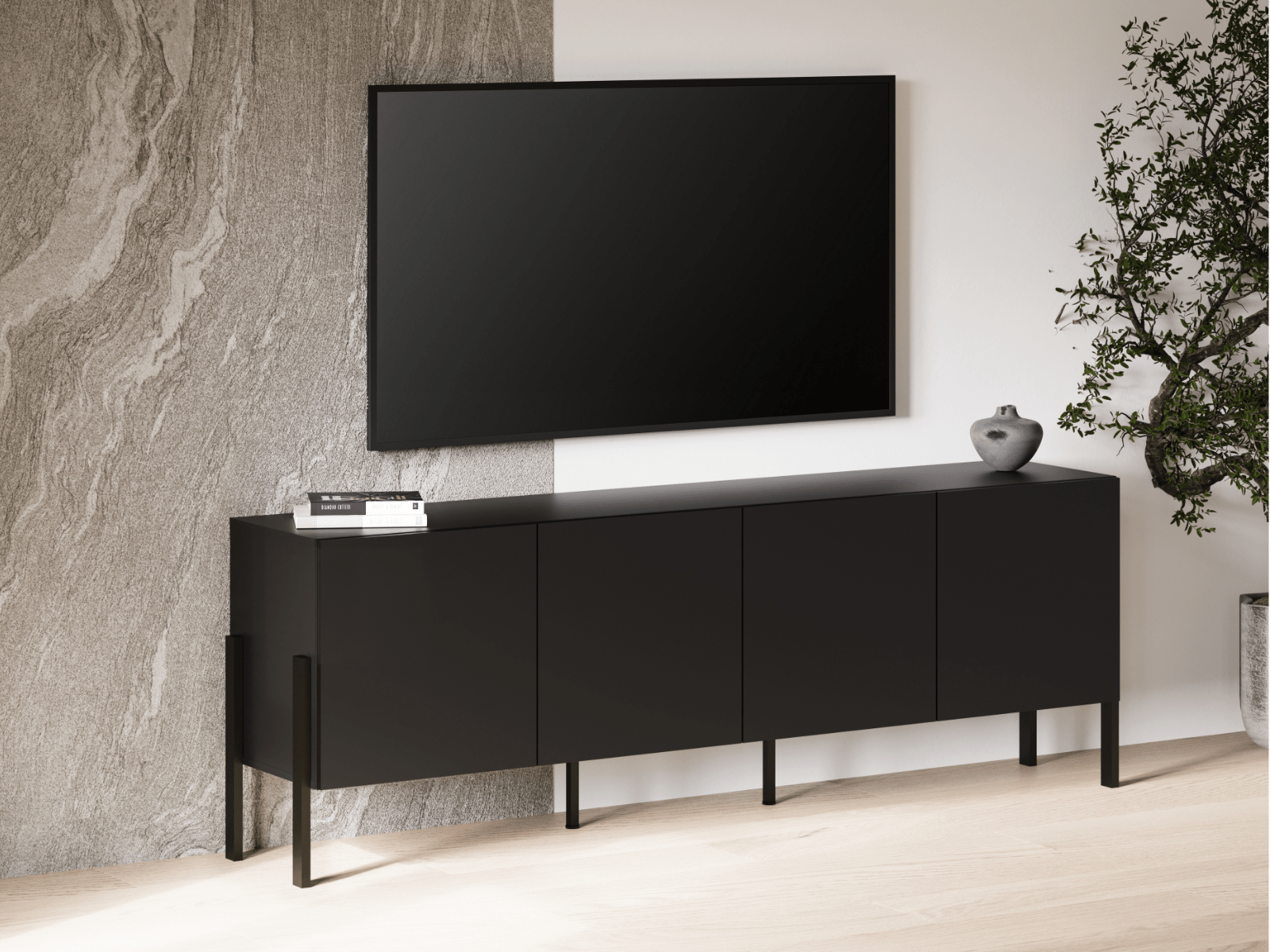 Tv-meubel JUKAMI 4 deuren zwart