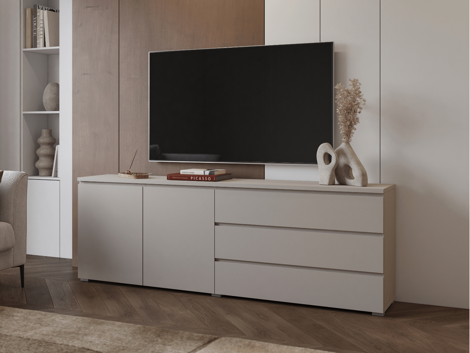 TV-/hifi-meubel MODOK 3 deuren 3 lades kasjmier