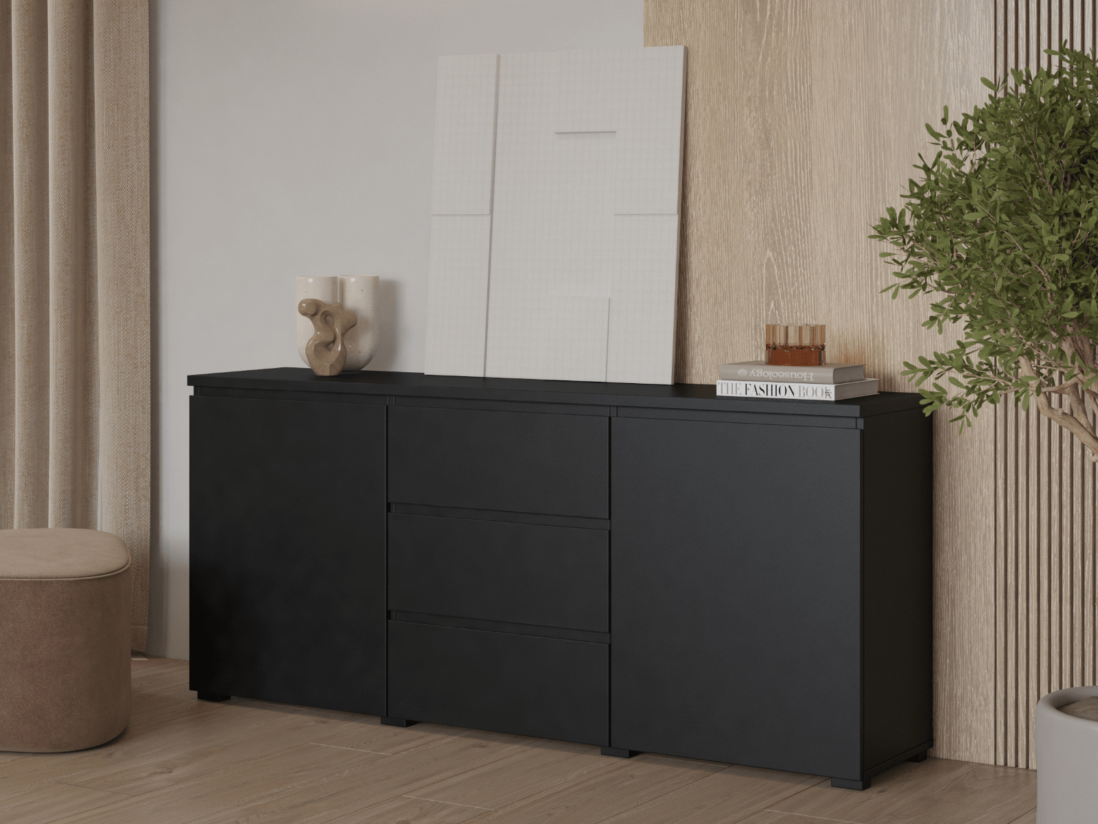 Dressoir MODOK 2 deuren 3 lades zwart