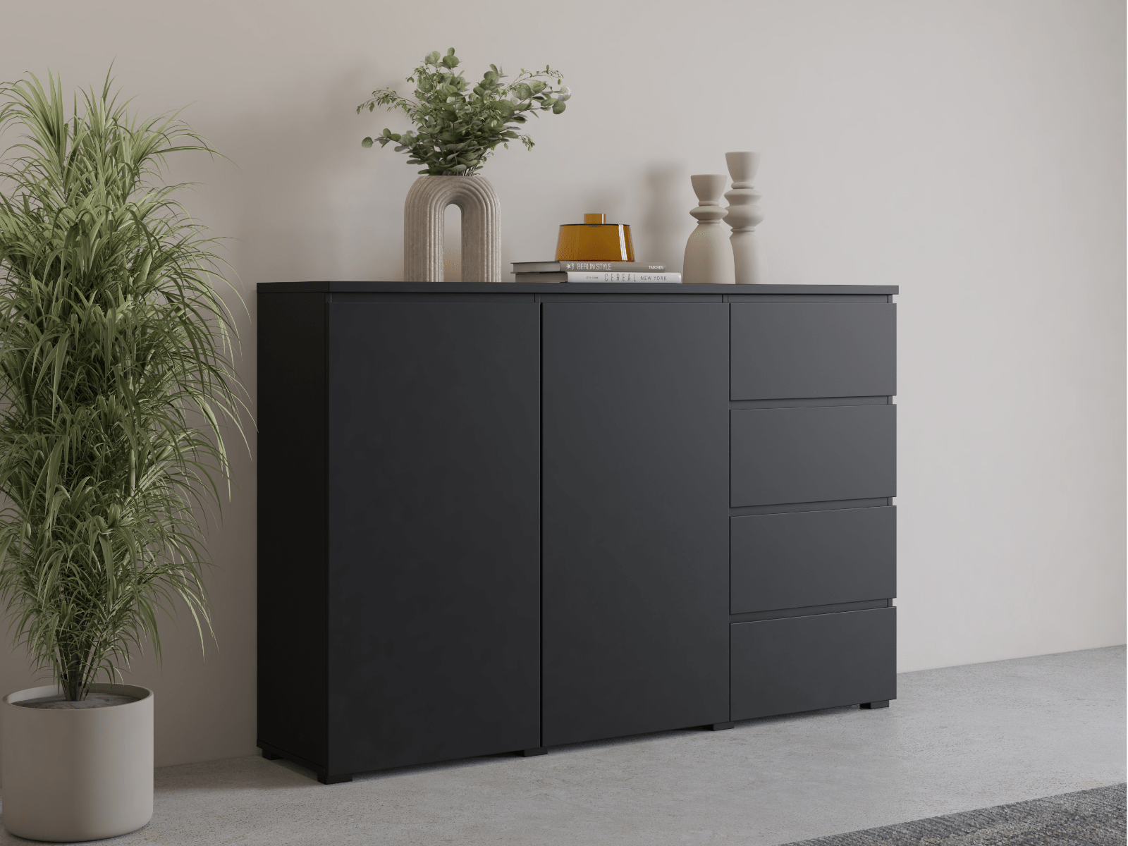 Dressoir MODOK 2 deuren 4 lades zwart