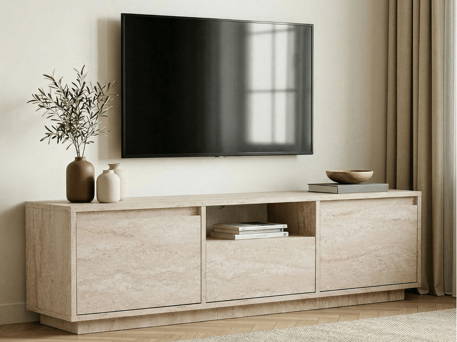 TV-/hifi-meubel SAMBA 3 deuren travertin