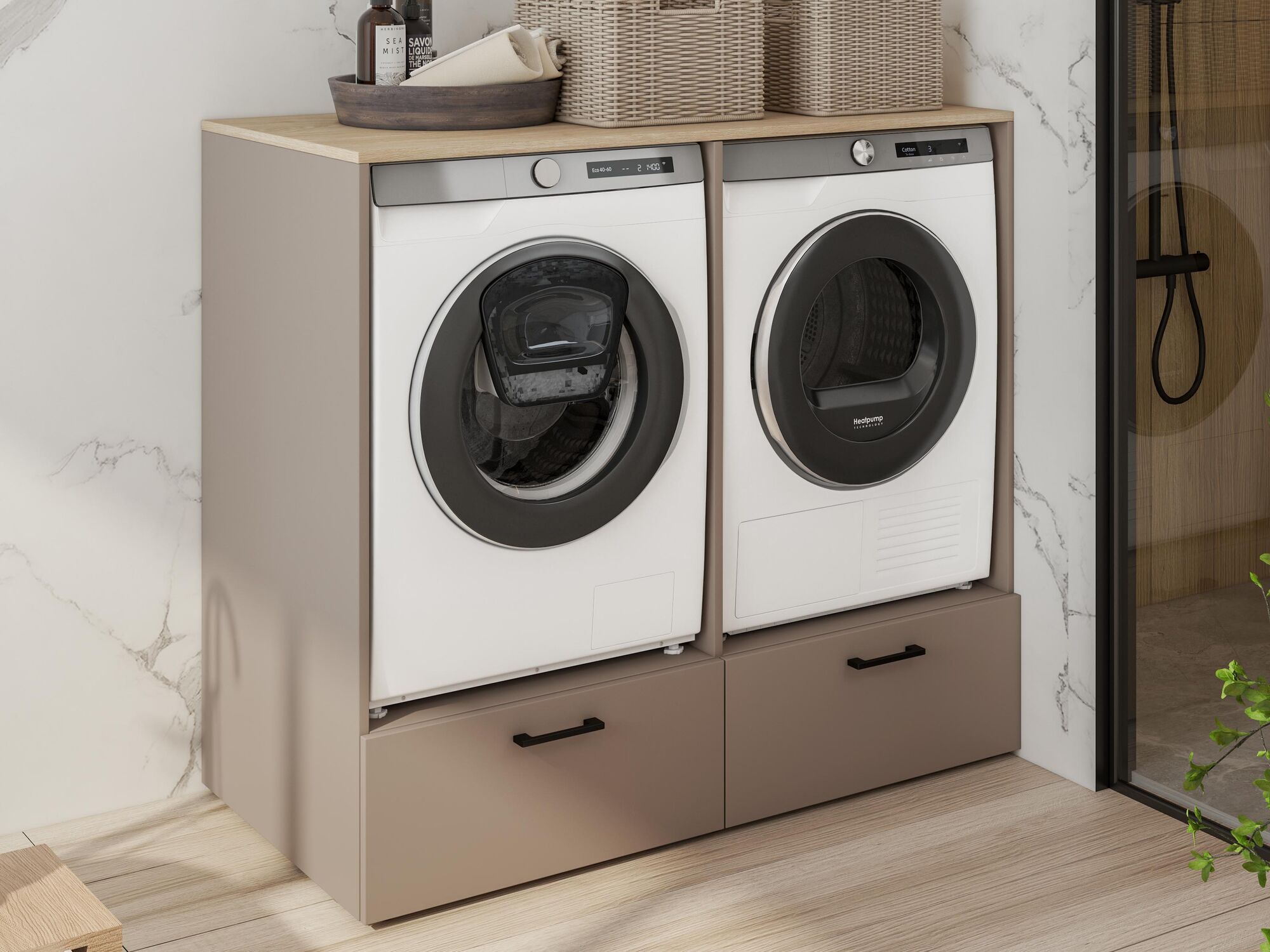 Wasmachinekast LAUNDRY 2 machines taupe 