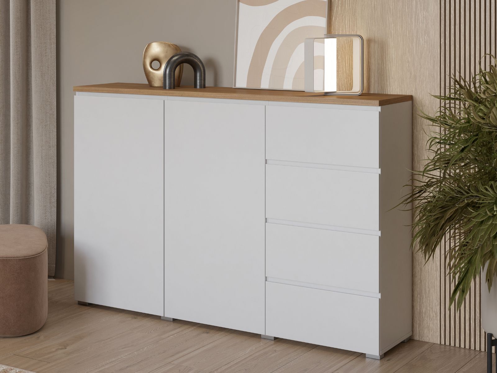 Dressoir MODOK 2 deuren 4 laden wit/eik mauvella