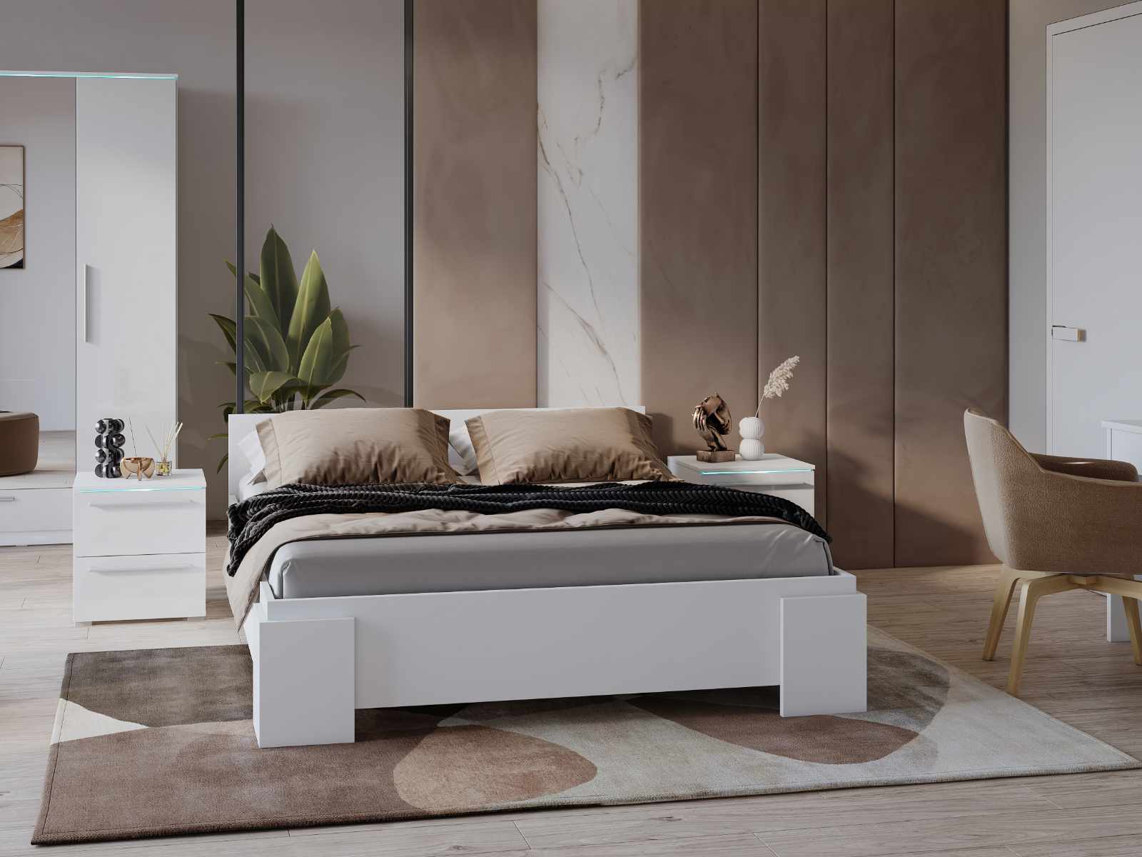 Tweepersoonsbed INDIRA 160x200 cm wit/glanzend wit