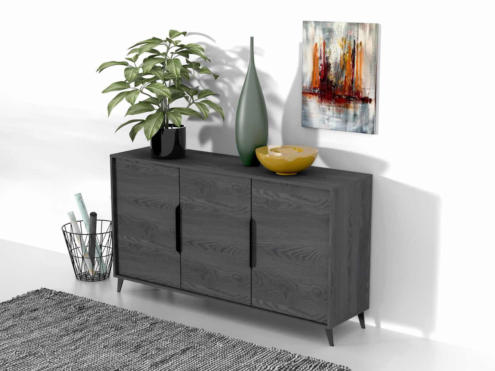 Dressoir ETNORIA 3 deuren carbon eik