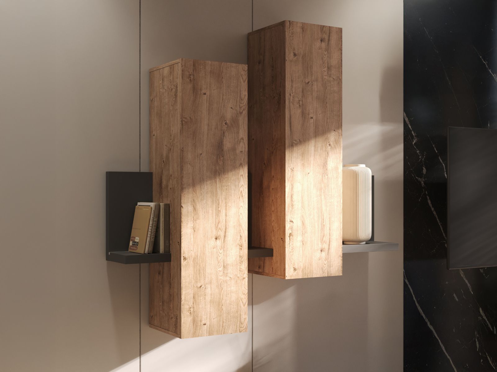 Muurkast BOTSWANA 2 deuren antraciet/ ribbec eikenhout