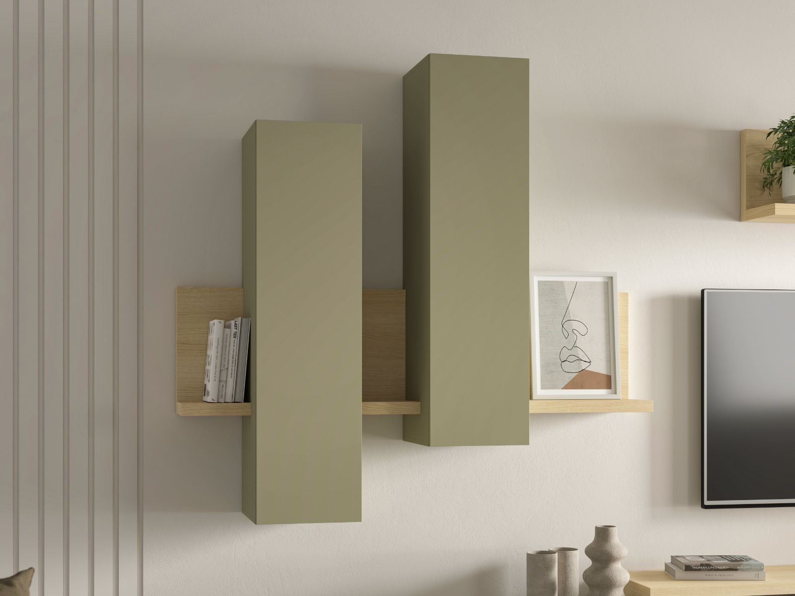 Muurkast BOTSWANA 2 deuren lindberg eik/eucalyptus groen