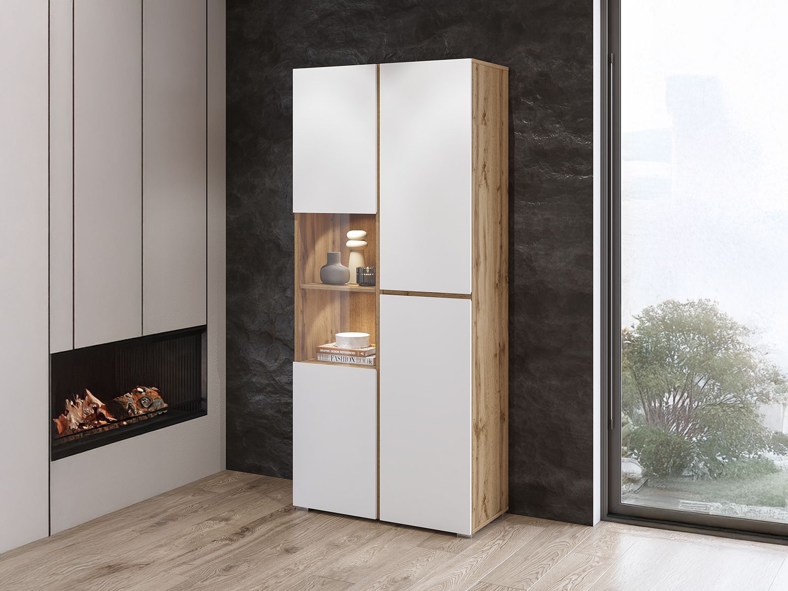 Vitrinekast CROSSAIR 3 deuren wit/wotan eik