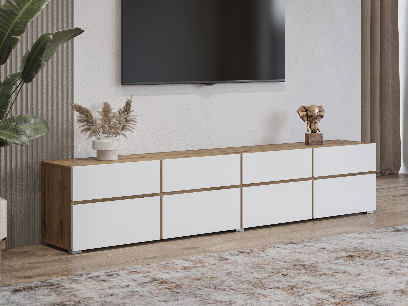 Tv-meubel CROSSAIR 4 klapdeuren 4 lades wit/wotan eik