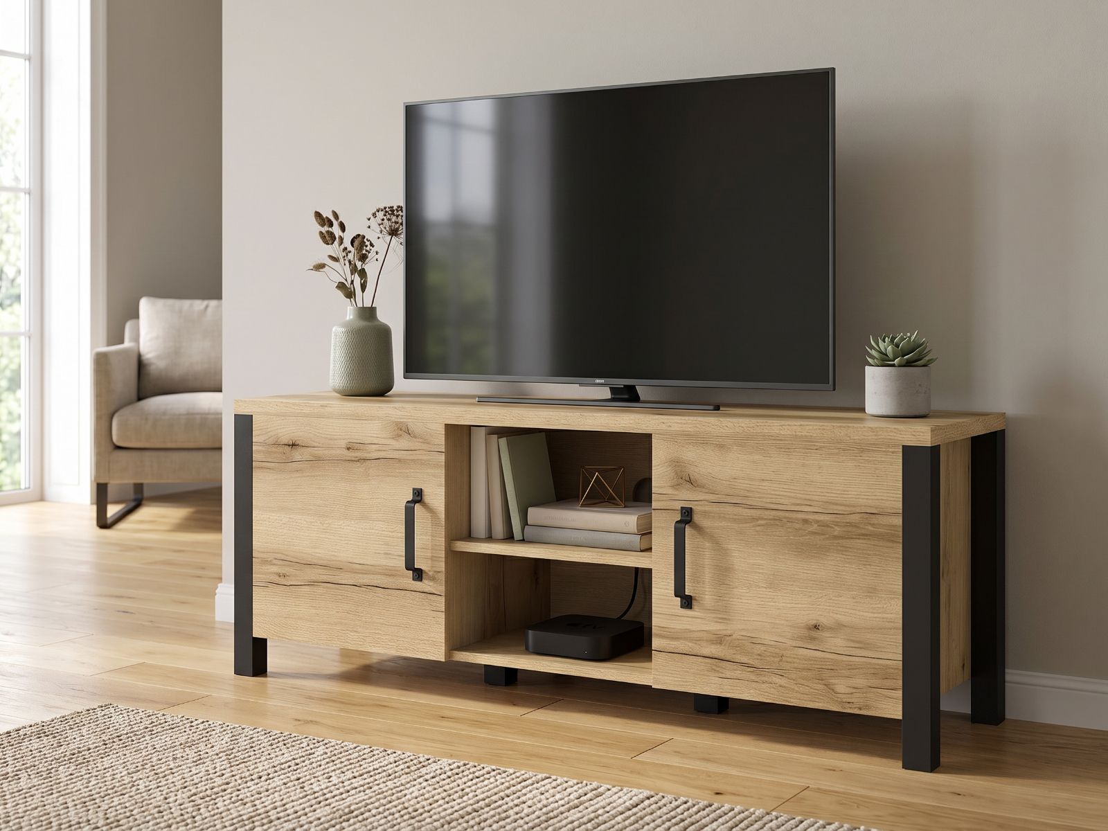 Tv-meubel OLIANNE 2 deuren natuurlijke eik