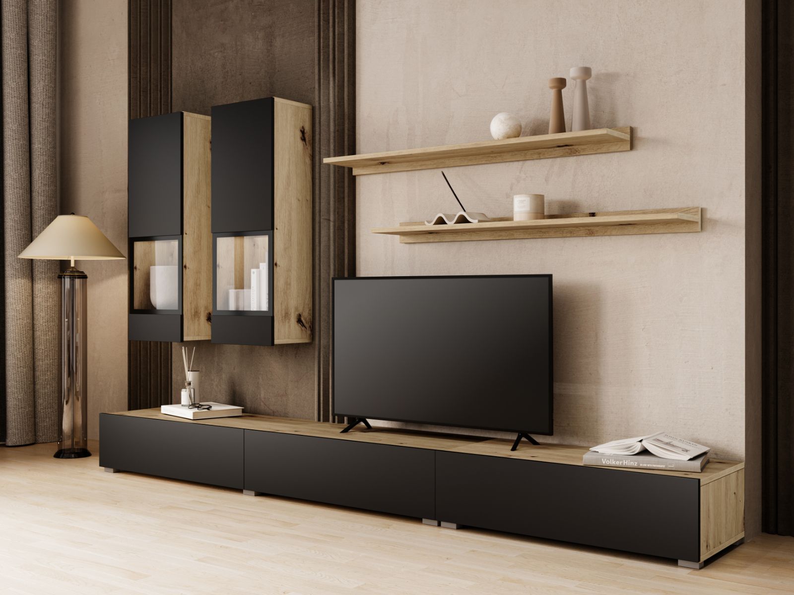 Tv-meubel set BABEL 5 deuren eik artisan/zwart