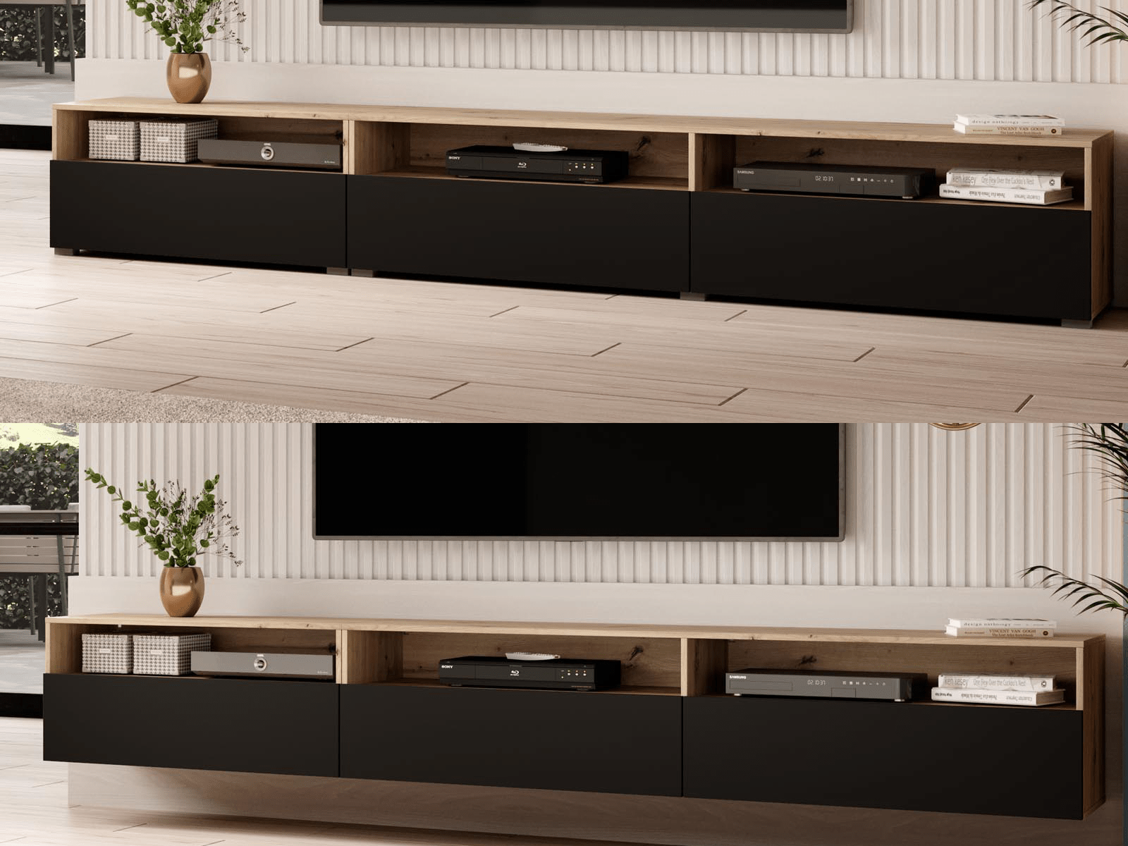 Tv-meubel BABEL II 3 deuren 3 vakken eik artisanaal/zwart