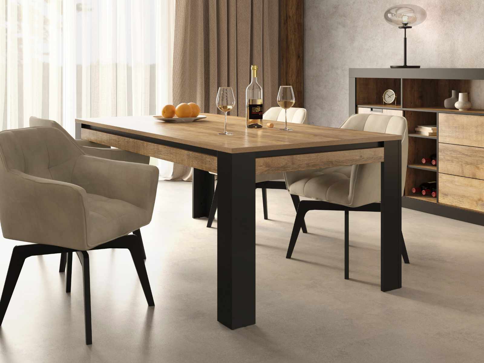 Rechthoekige eettafel TUDORO 195 cm samdal eik/mat zwart