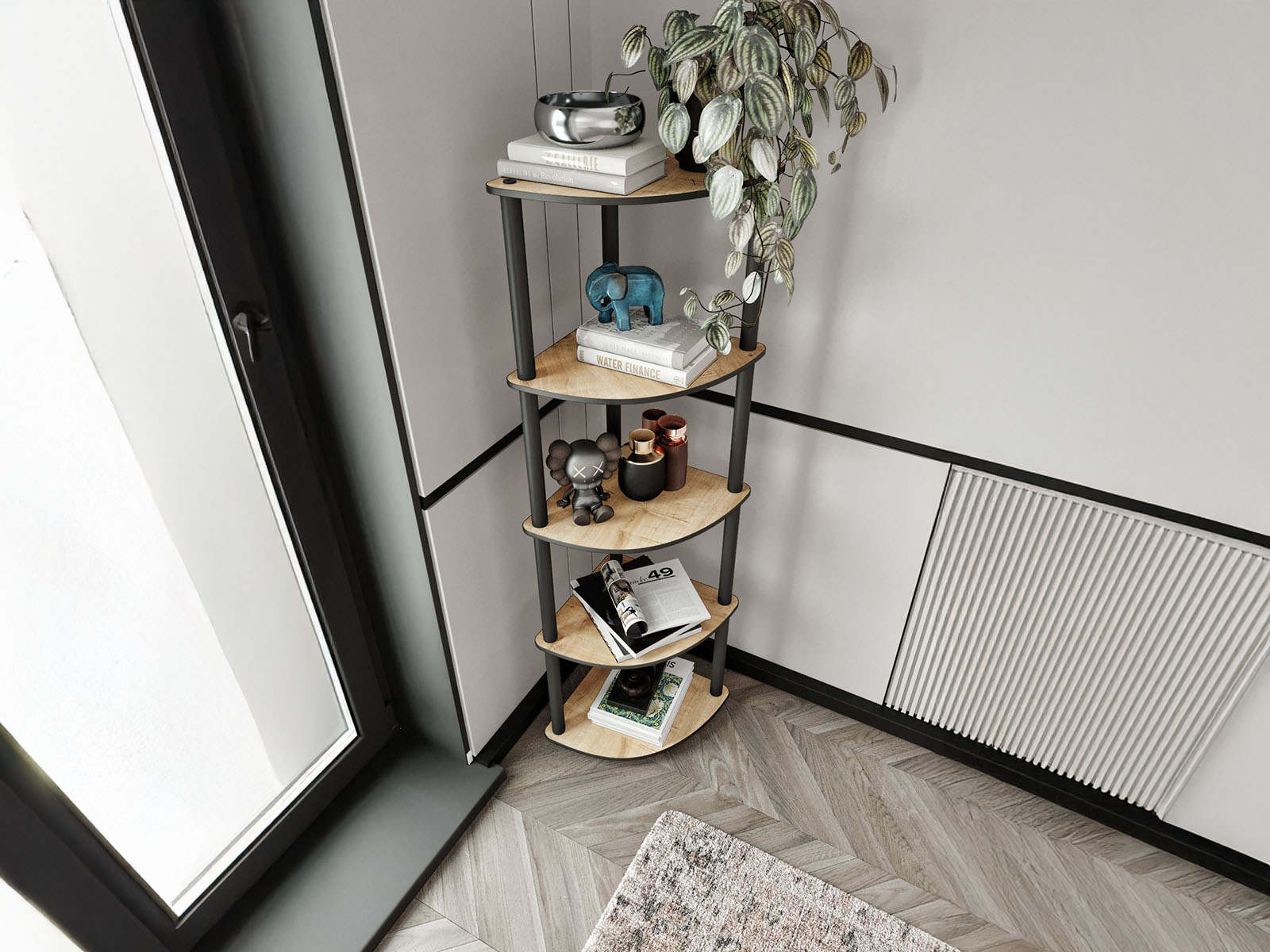 Hoekboekenkast BOOKY 4 legplanken eiken