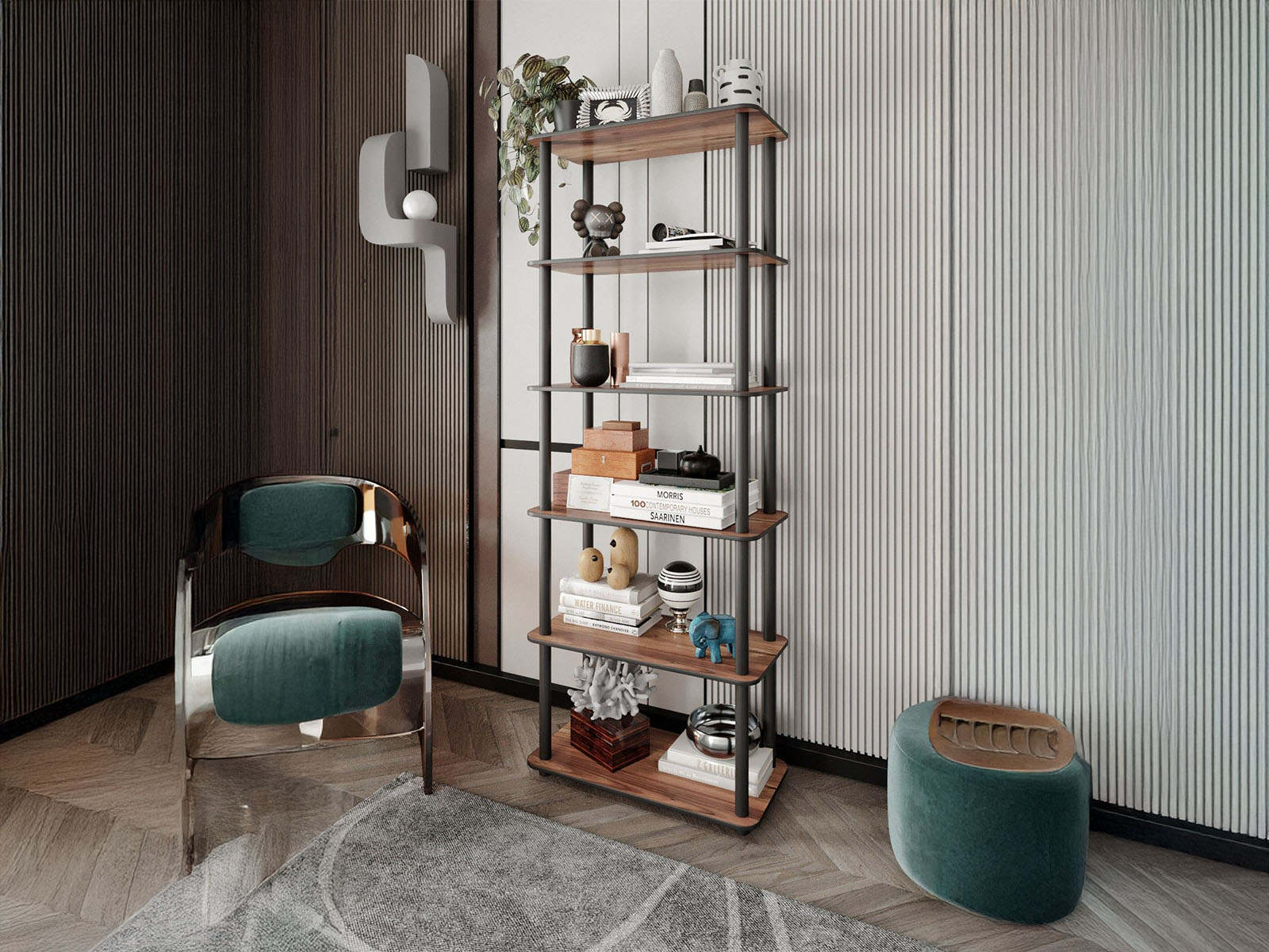 Boekenkast BOOKY 4 legplanken notelaar
