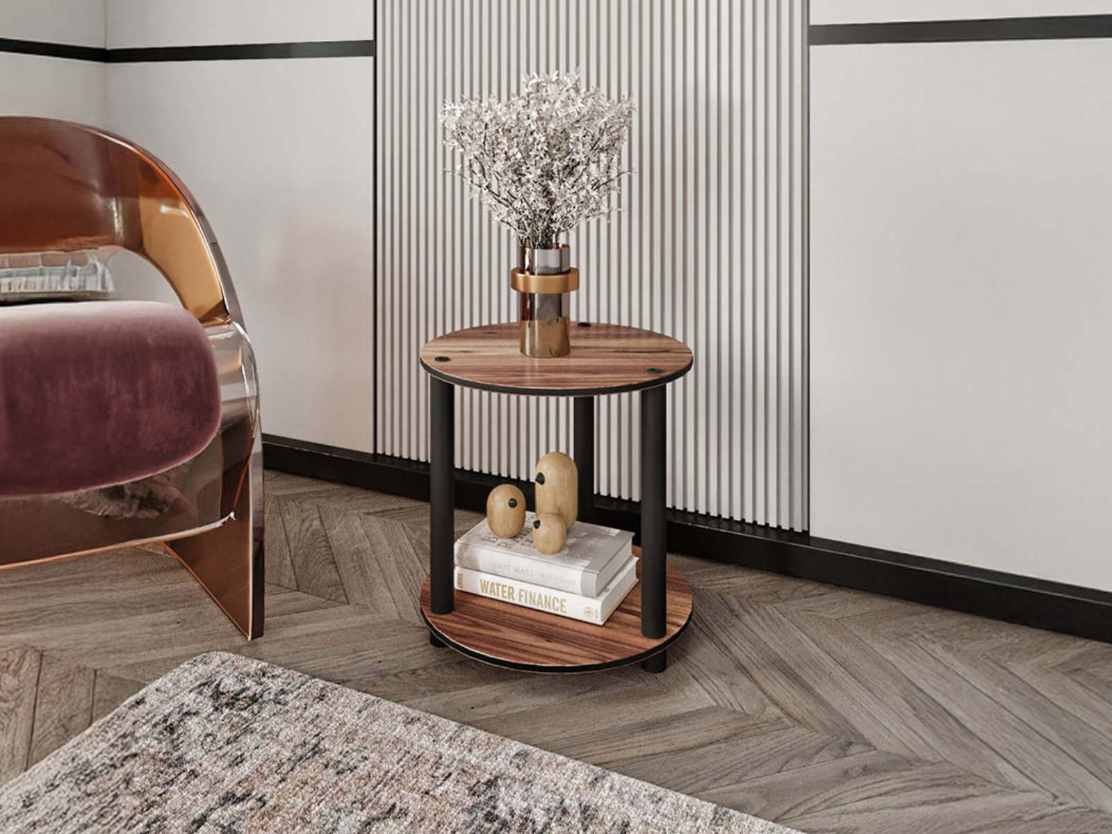 Ronde bijzettafel BOOKY 34 cm walnoot