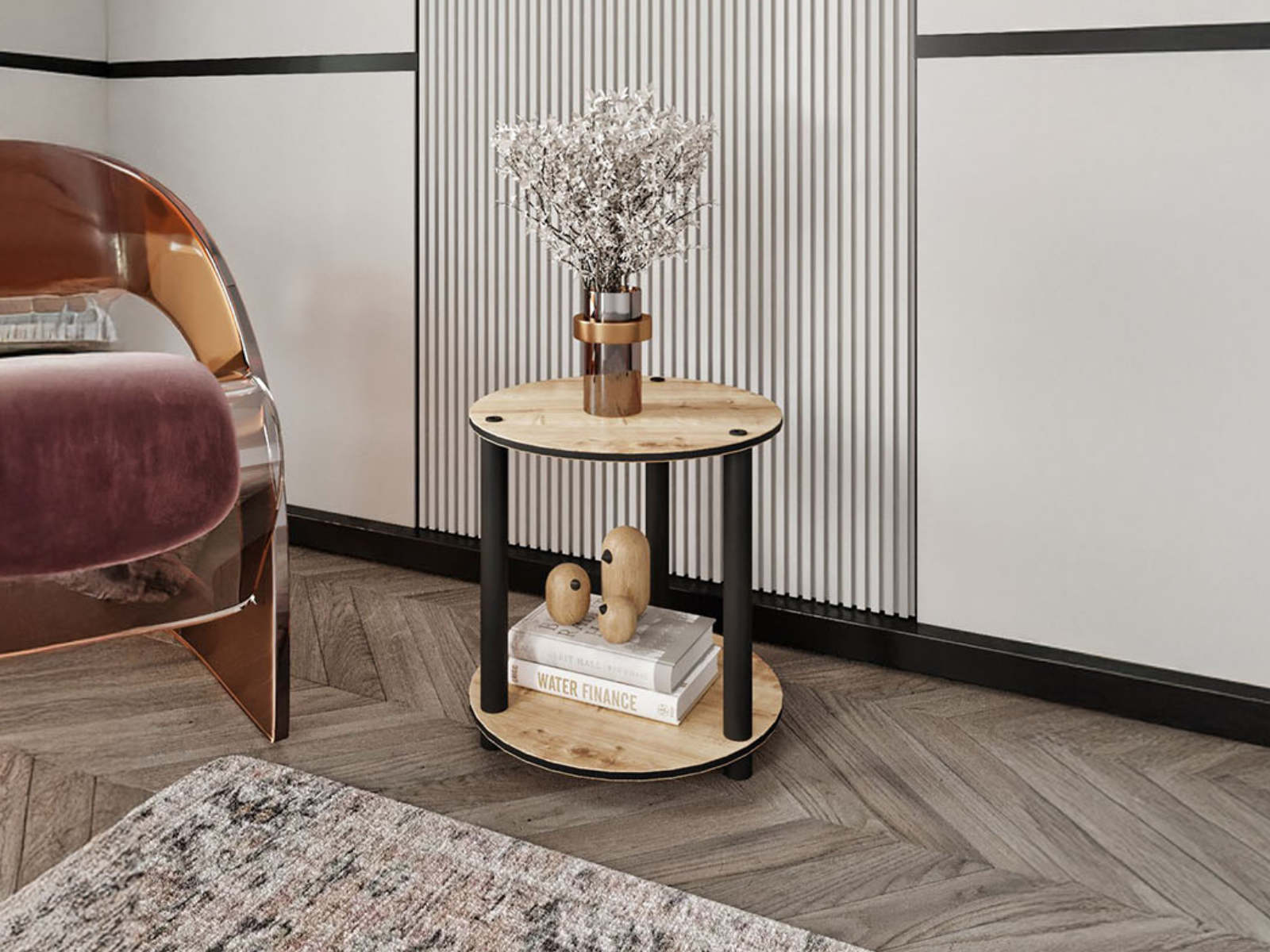 Ronde bijzettafel BOOKY 34 cm eiken
