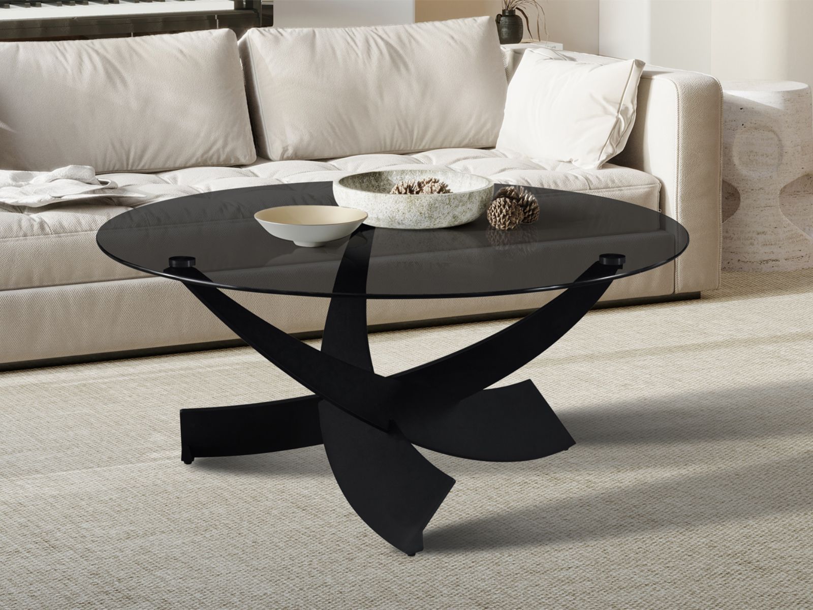 Salontafel WATIB Ø 90 cm rookglas/zwart