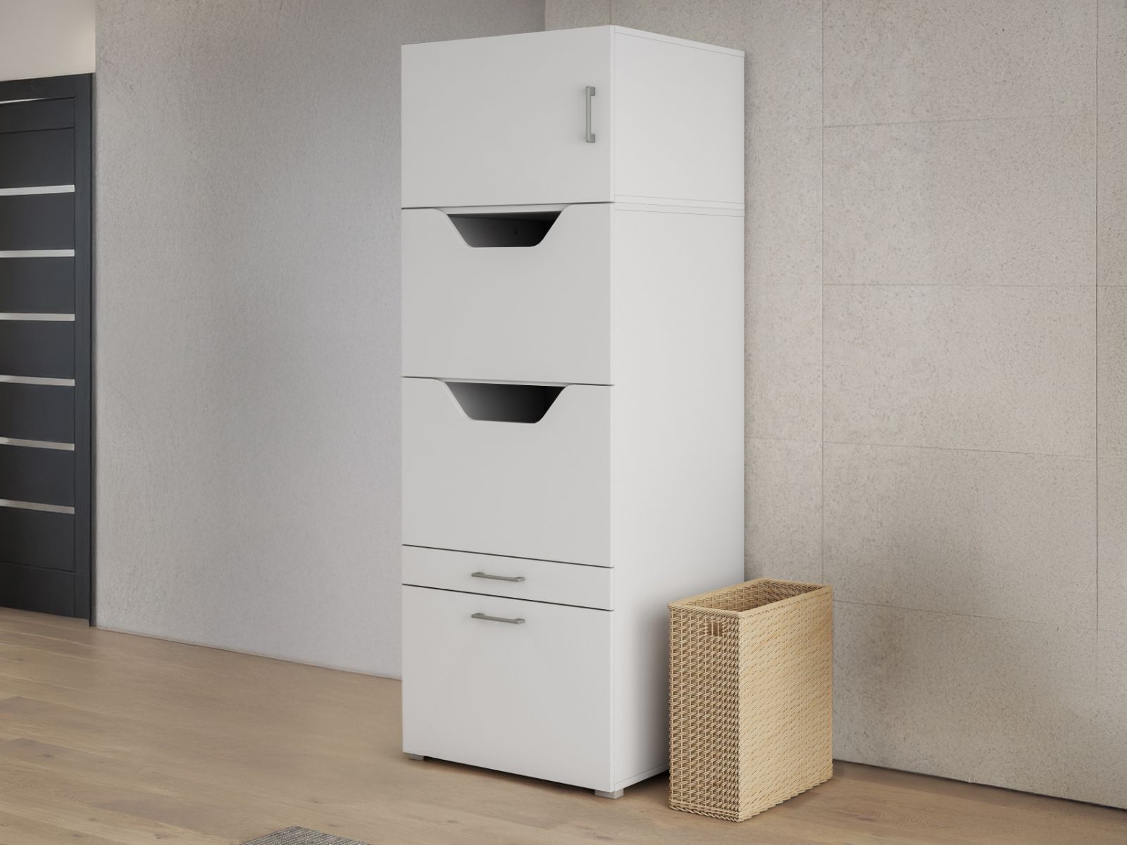 Kast voor wasgoed WASHING 2 deuren 2 lades met opzetkast wit