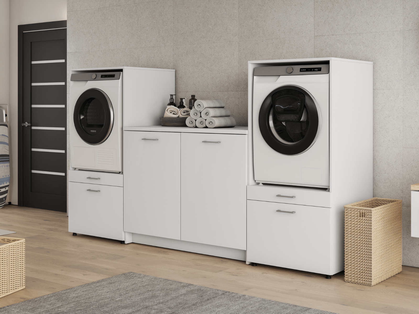 Kast WASHING 2 machines naast elkaar met onderkast MEDIUM wit