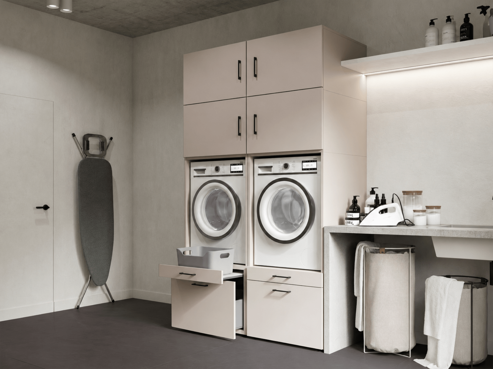 Kast WASHING 2 machines naast elkaar kasjmier met 4 opzetkasten