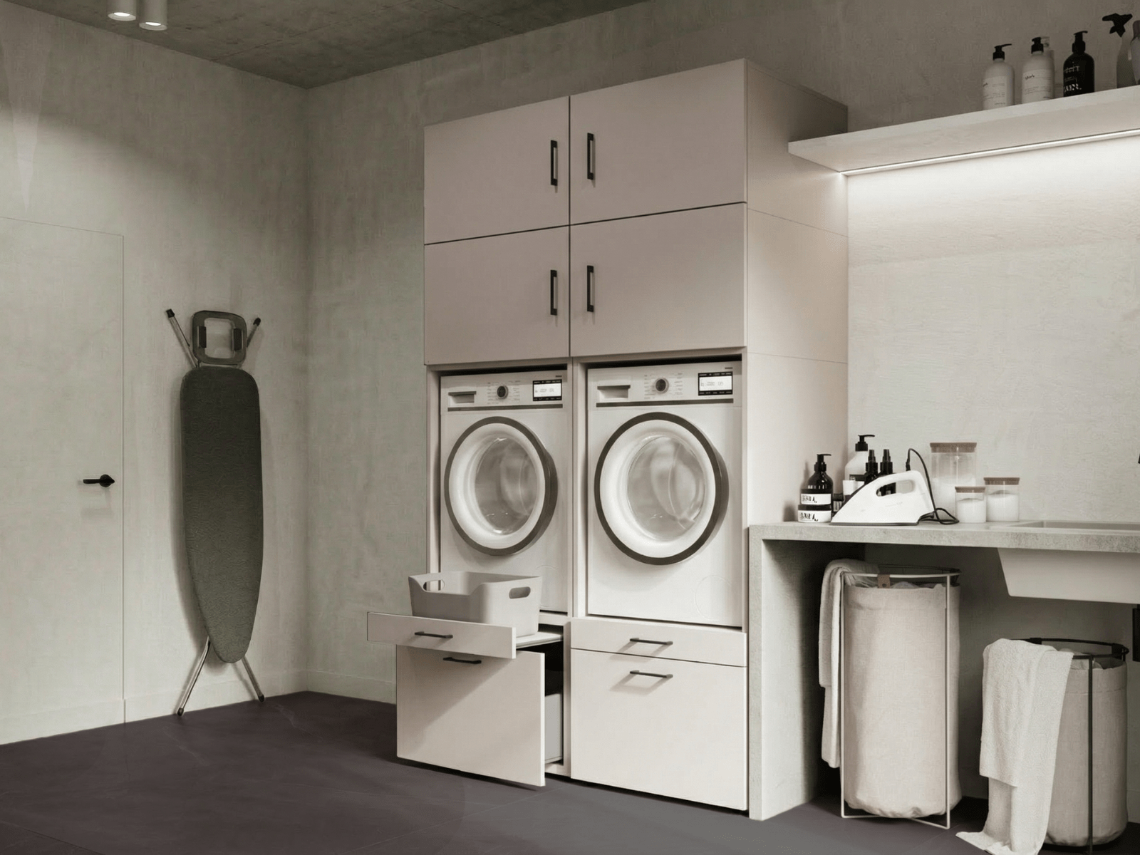 Kast WASHING 2 machines naast elkaar kasjmier met 4 opzetkasten