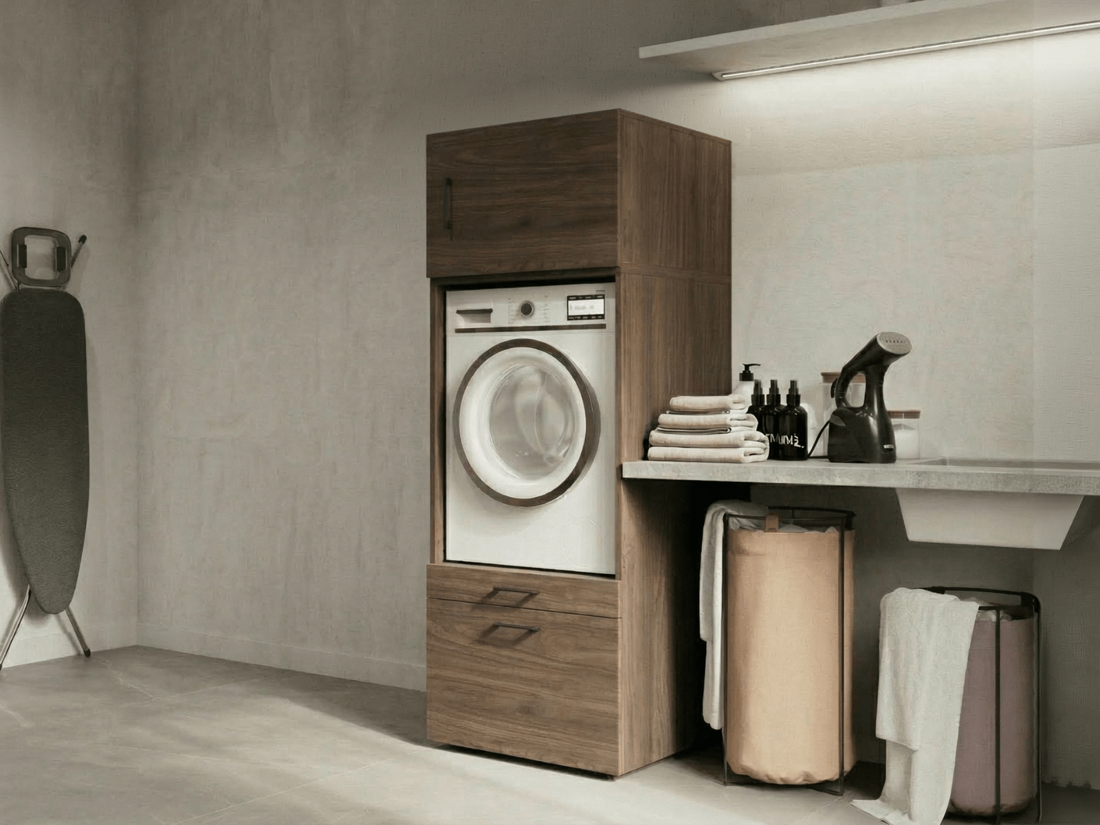 Kast WASHING 1 machine walnoot met 1 opzetkast