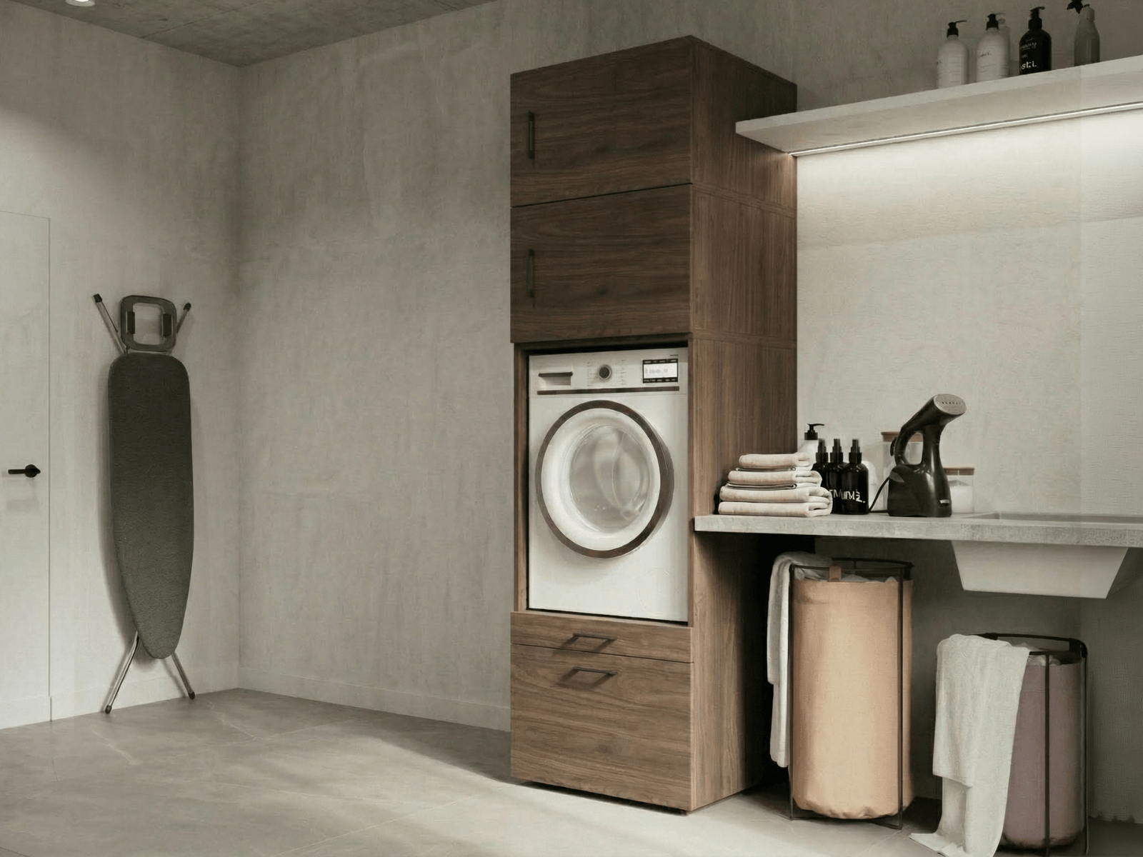 Kast WASHING 1 machine walnoot met 2 opzetkasten