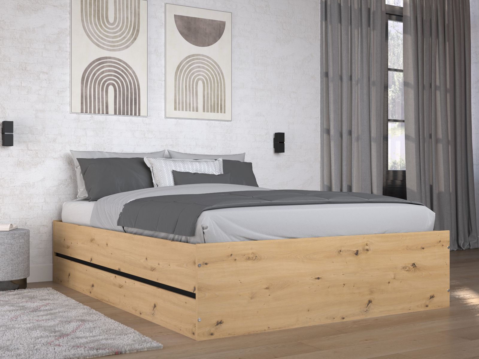 Kofferbed SAMMY 140x190 cm artisan eik/zwart