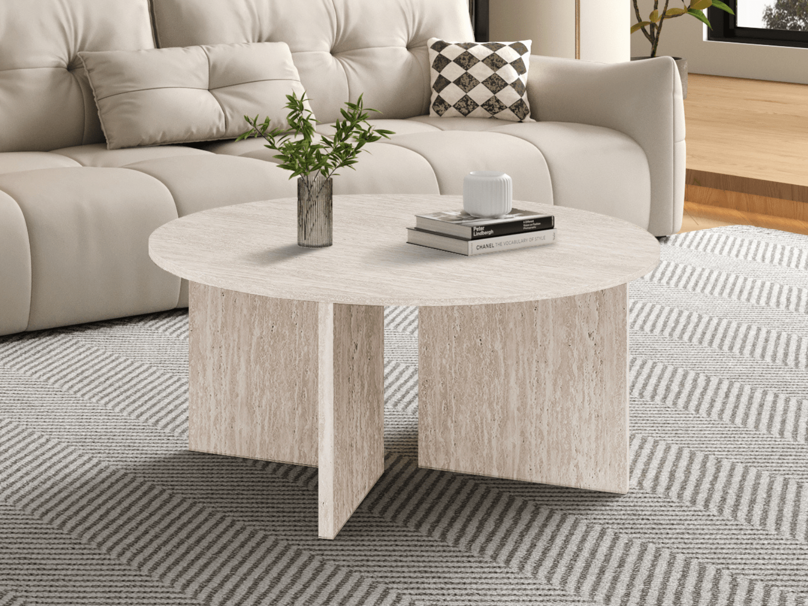 Ronde salontafel LIBA 90 cm travertijn beige