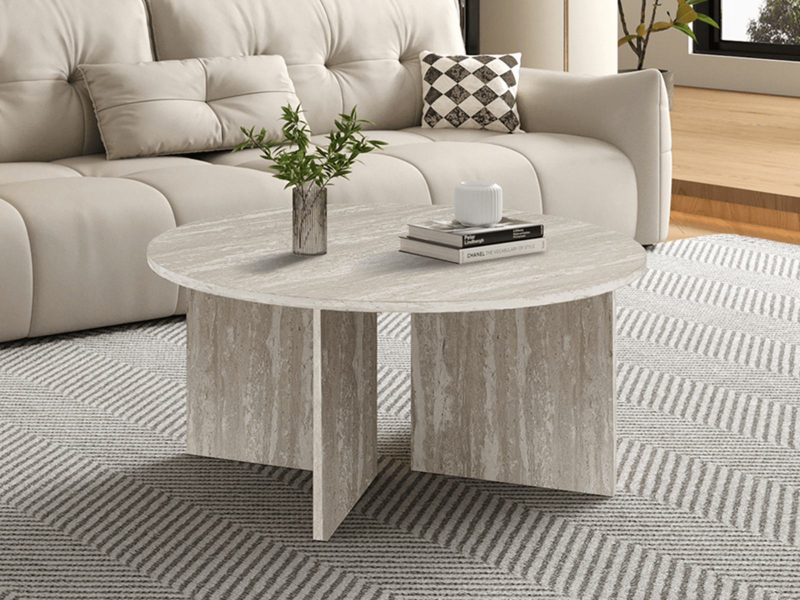 Ronde salontafel LIBA 90 cm travertin grijs