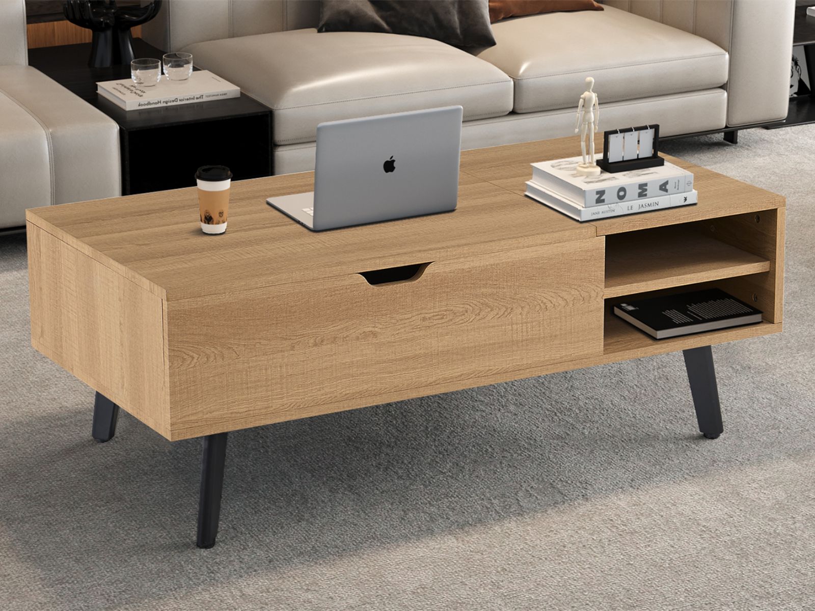Salontafel JUSTORA met opklapbaar tafelblad naturel eik