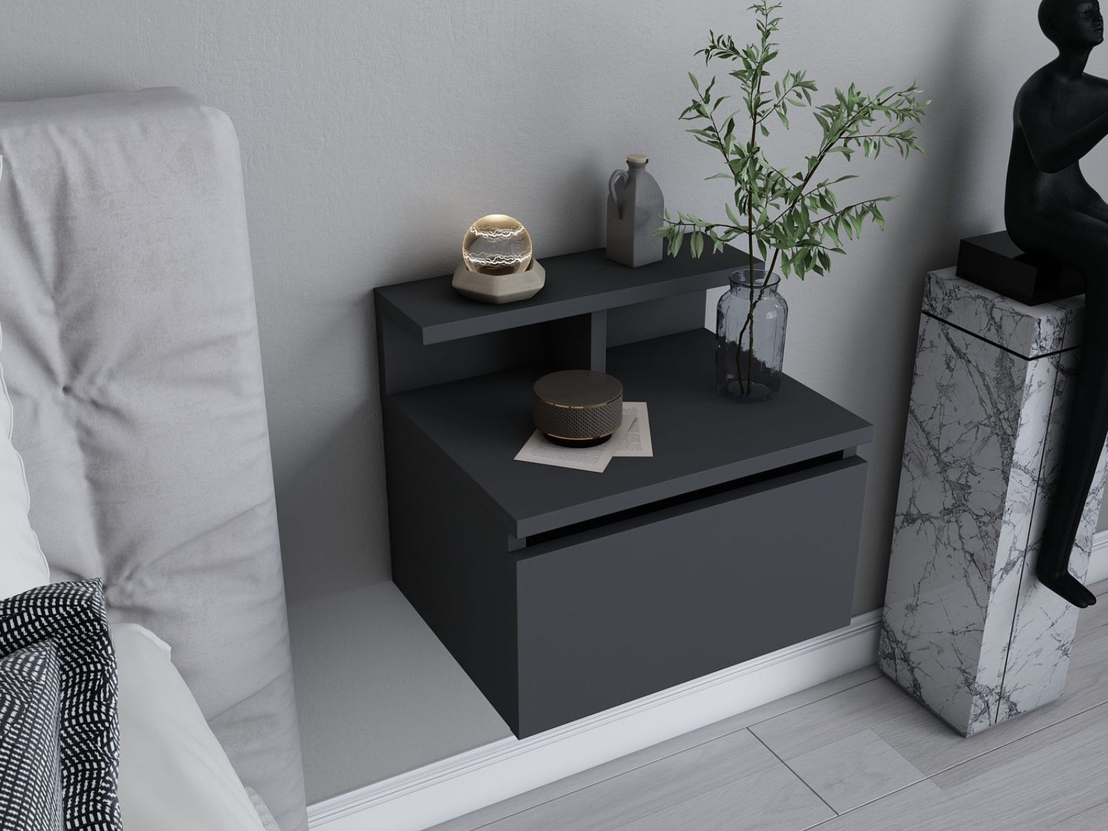 Hangend nachtkastje ALICIA 1 deur antraciet 