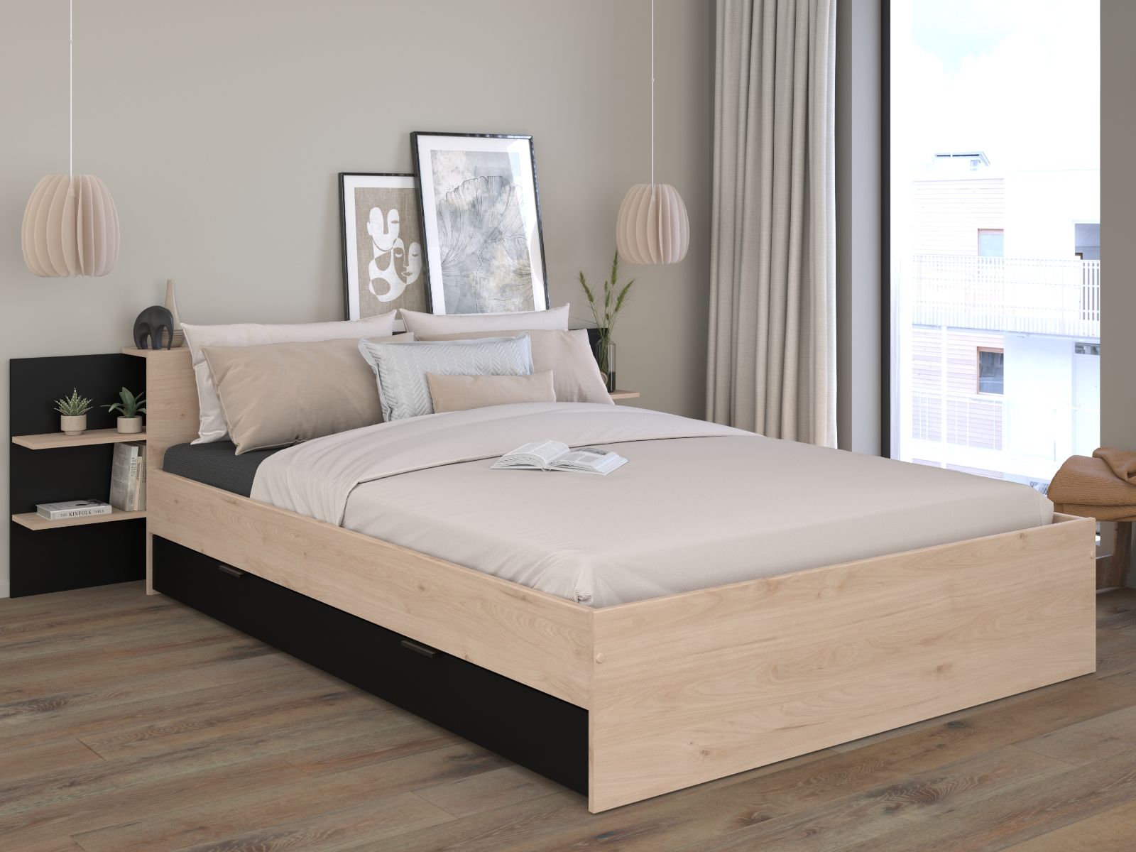 Bed HORNET 140x200 cm jackson eik/zwart met hoofdeinde