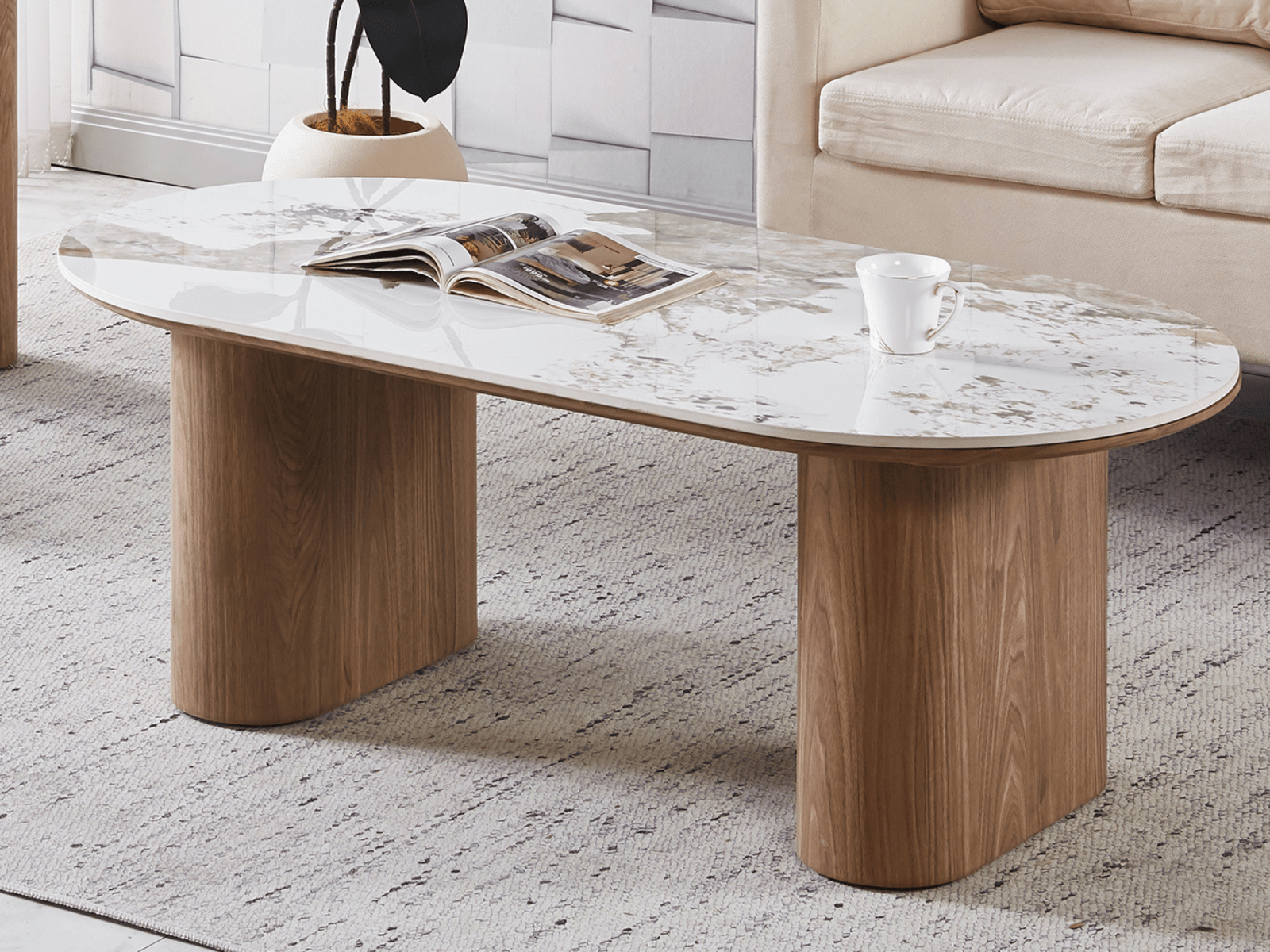 Salontafel EVORYA 120 cm wit marmer/hout