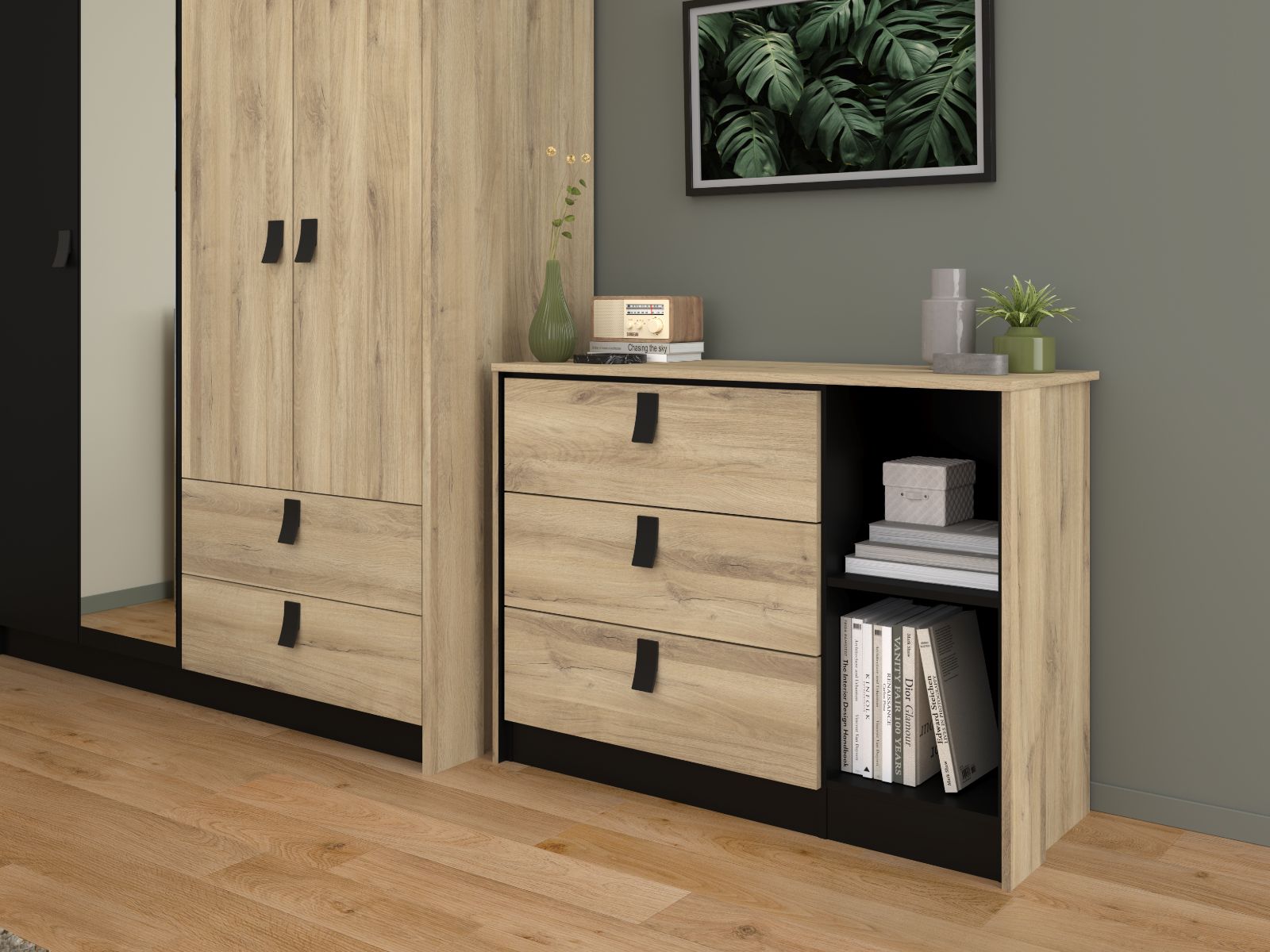 Commode KYAN 3 lades 2 vakken krönberg eik/zwart