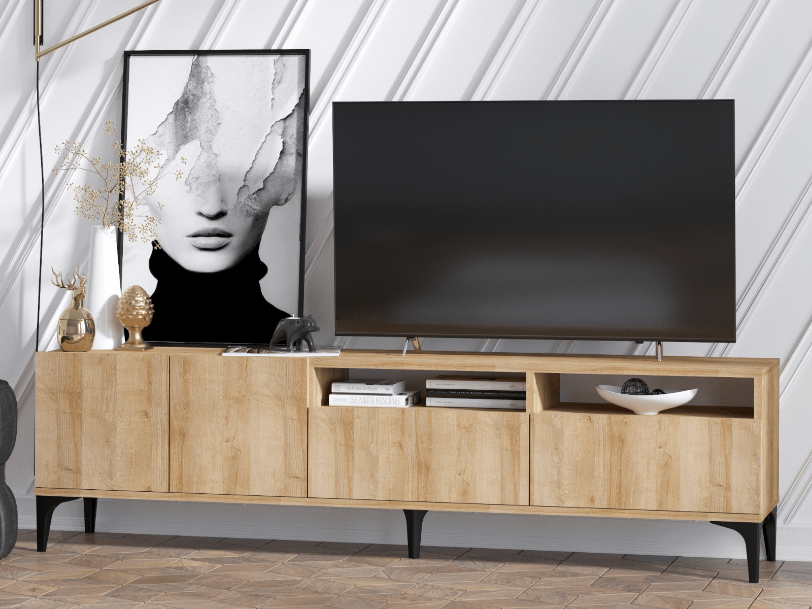 Tv-meubel MONICA 4 deuren bruine eik